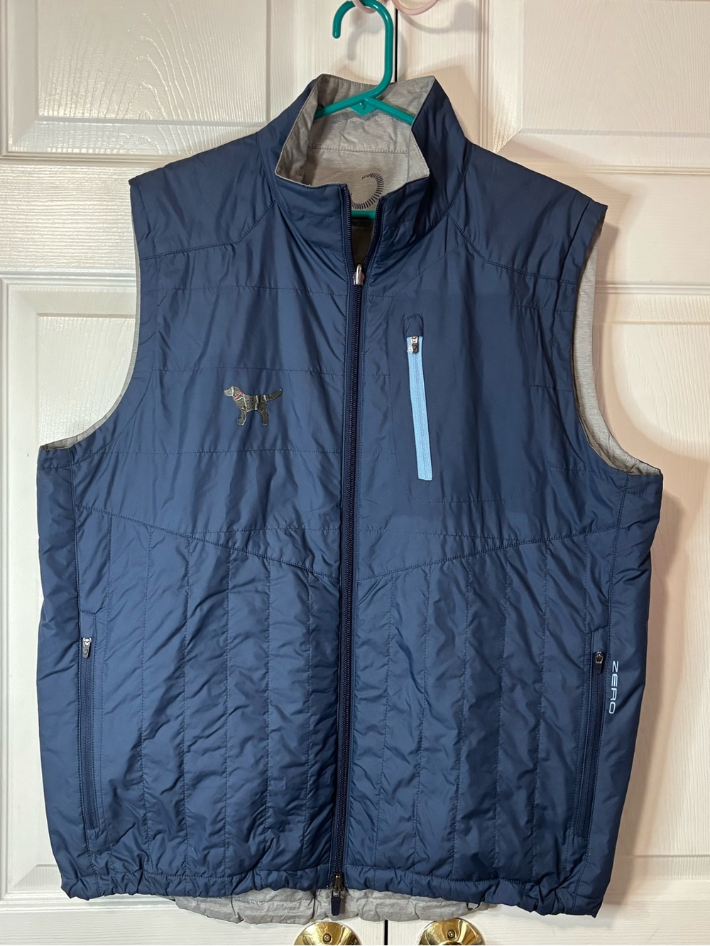 Zero Restriction Full Zip Golf Vest Primaloft Pockets Navy Size Large EUC